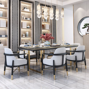 新中式 简约1.6米轻奢餐台 实木餐桌椅组合长方形餐桌饭桌现代中式