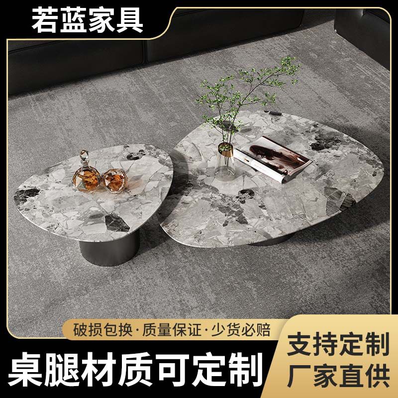 意式极简大理石茶几轻奢不锈钢三角形现代简约网红设计感高端边几
