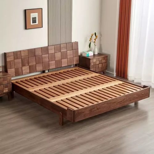 北美黑胡桃木床实木床1.8米大床北欧樱桃木双人床简约原木主卧床