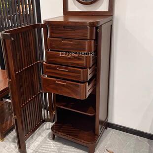 新中式乌金木五斗柜现代简约实木收纳边柜客厅卧室轻奢带镜子角柜