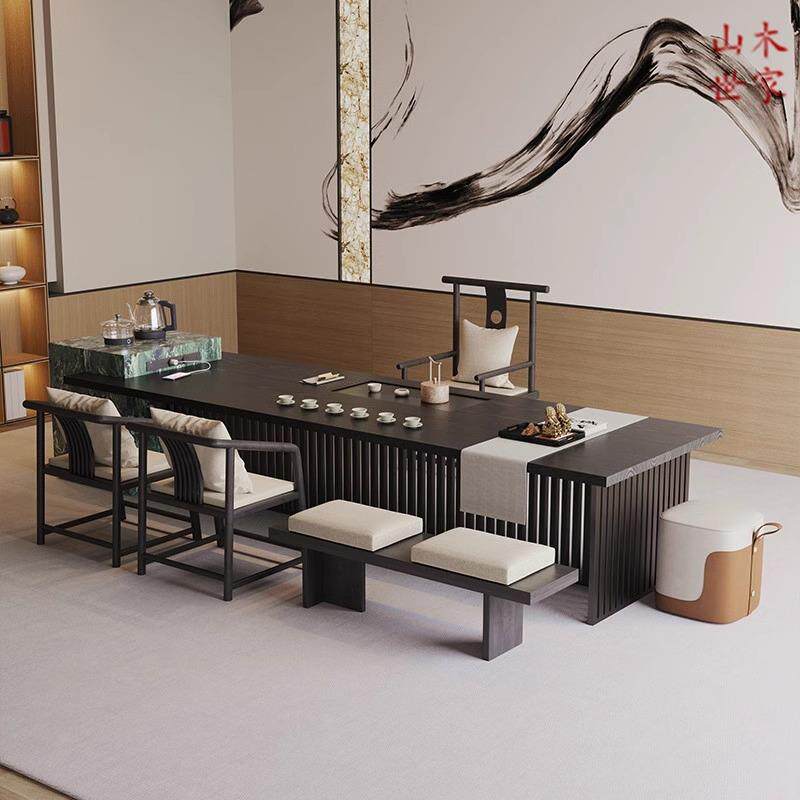 岛台茶桌实木大板茶桌椅组合办公室家用客厅茶台现代轻奢高级感