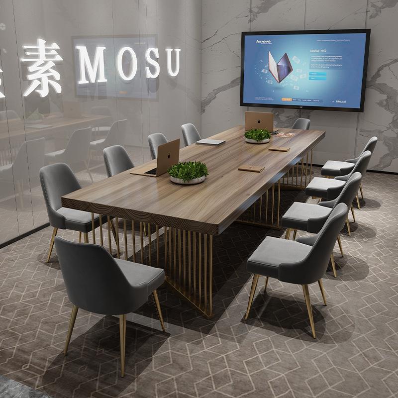美式实木会议桌长桌创意大型办公室铁艺培训桌公司职员办公桌椅