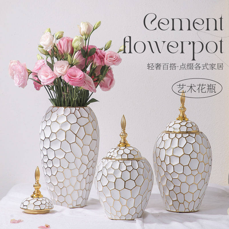 北欧摆件镀金陶瓷花瓶创意简约花器酒柜客厅将军罐装饰品节日礼品