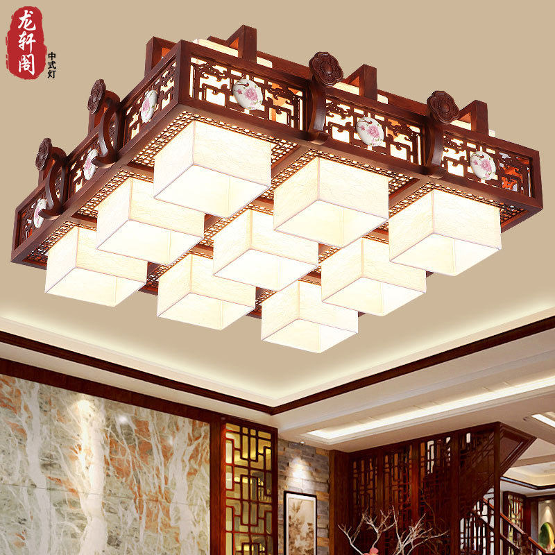 中式吸顶灯实木客厅灯餐厅灯长方形现代中式灯具中国风酒店茶楼灯