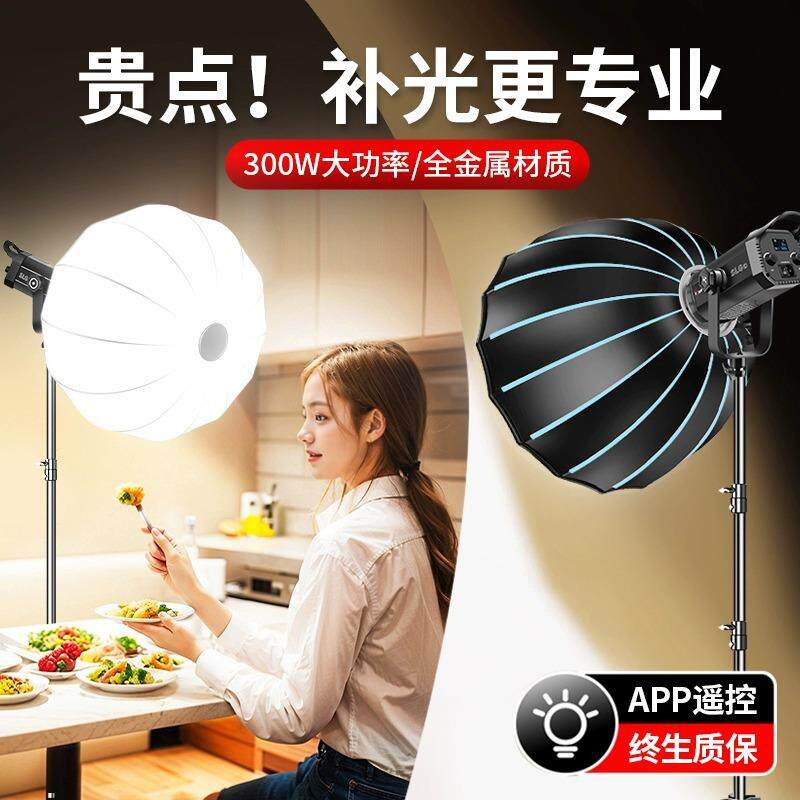 锐富图300W直播补光灯摄影打光灯太阳影视球形柔光箱拍照发丝灯