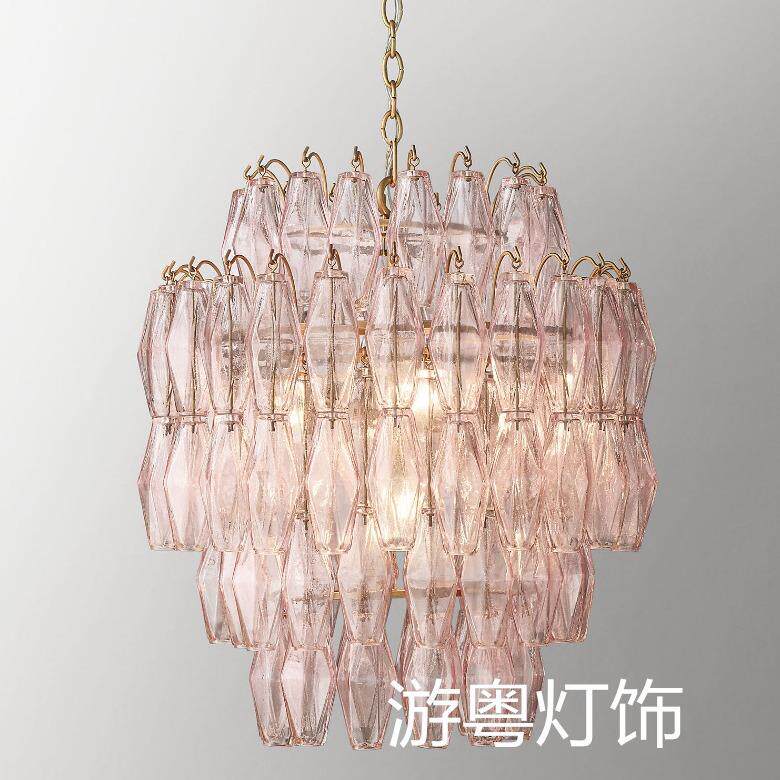 法式美式设计师轻奢灯儿童公主房粉红色玻璃吊灯卧室书房儿童房