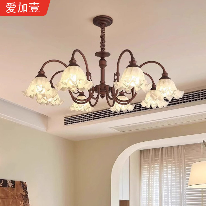 法式复古客厅吊灯美式中古餐厅卧室灯大厅设计师温馨浪漫花朵灯具