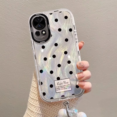 适用华为nova13pro手机壳高级感带挂绳nova13新款简约huawei防摔镜头外壳por的保护套全包女个性羽纱黑色波点