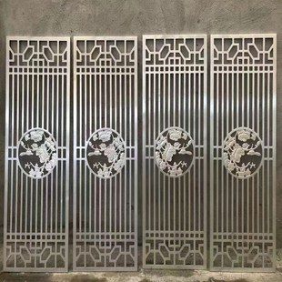 新中式客厅铝合金背景墙铝屏风隔断木纹铝格栅山形灯带铝窗花工厂