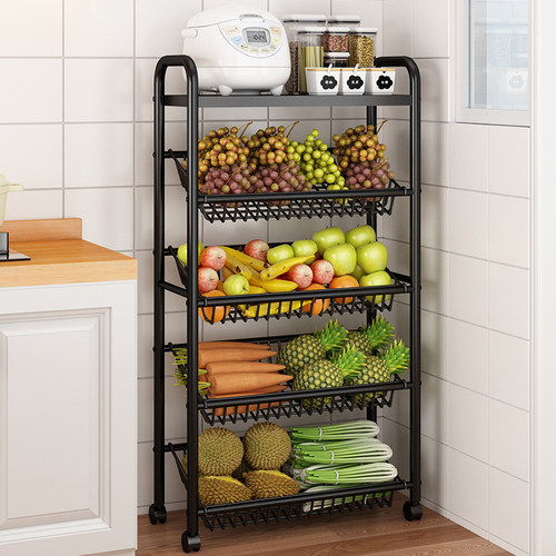 厨房菜篮子置物架水果蔬菜储物筐落地移动多层多功能家用收纳架子