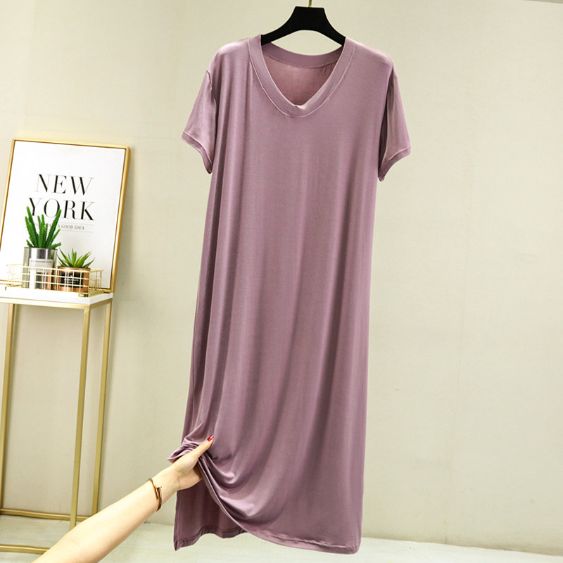 v领睡裙夏季女大码宽松2022年新款男士睡衣家居服薄款短袖连衣裙