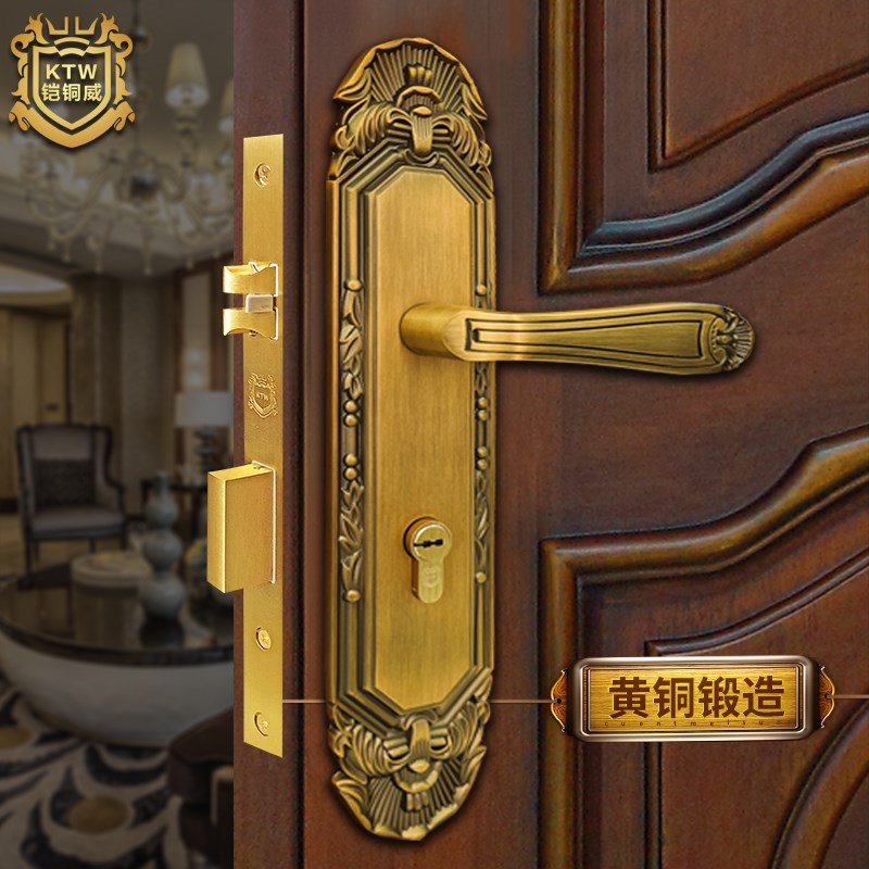 铠铜威入户欧式黄铜仿古室内木门锁 铜静音别墅卧室房门锁通用