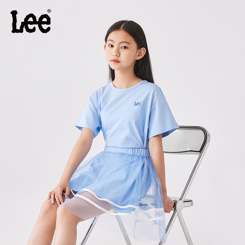 Leekids女童短袖连衣裙网纱裙子
