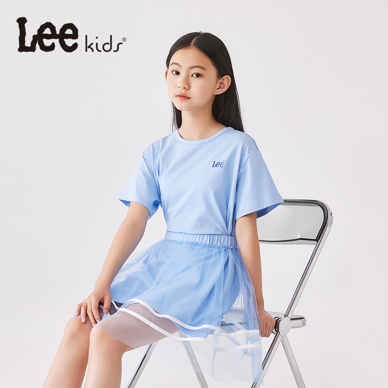 Leekids女童短袖连衣裙网纱裙子