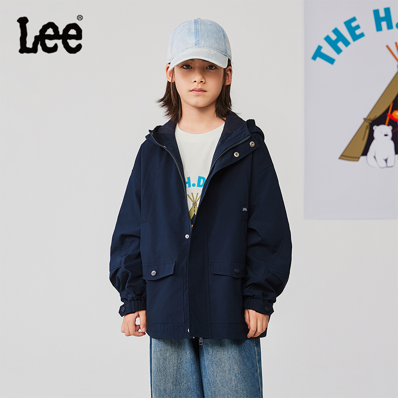 Lee Kids儿童外套2024秋季男童女童连帽夹克中大童休闲上衣冲锋衣
