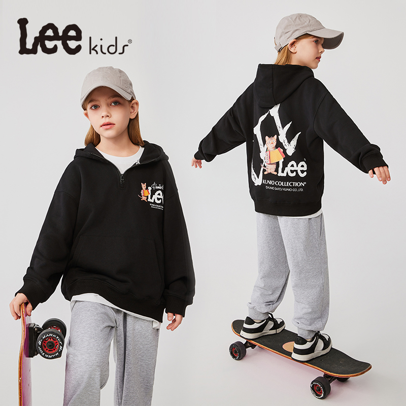 Lee Kids秋季儿童连帽套头卫衣男女童卫衣时尚休闲秋装百搭
