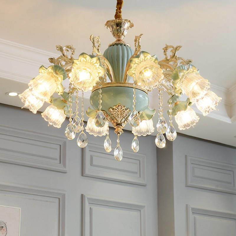欧式吊灯轻奢别墅水晶客厅灯现代简约餐厅大气法式蓝色陶瓷卧室灯
