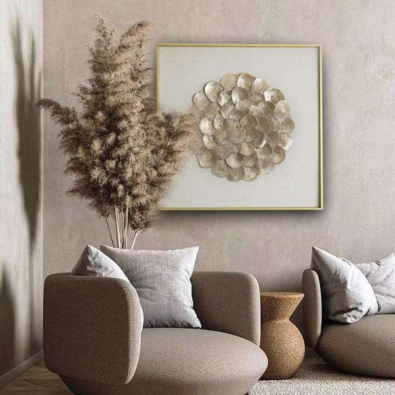 法式贝母装饰画复古贝壳三联画玄关挂画客厅轻奢大气艺术软装壁画图片