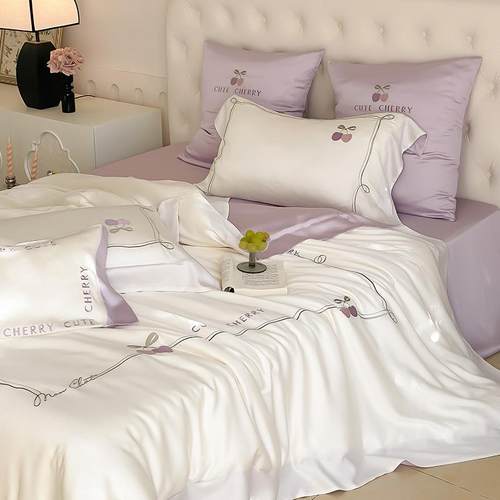 少女小清新夏季100S天丝四件套凉感裸睡冰丝床单被套新款床上用品