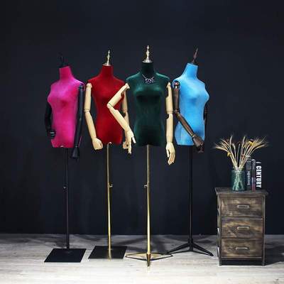 韩版服装店服装模特道具女彩色丝绒木手橱窗展示模特架女装假模特