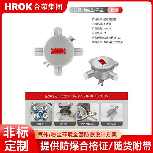 防爆接线盒304不锈钢/隔爆接线盒平盖M25*1.5直通三通四通IIIC6分