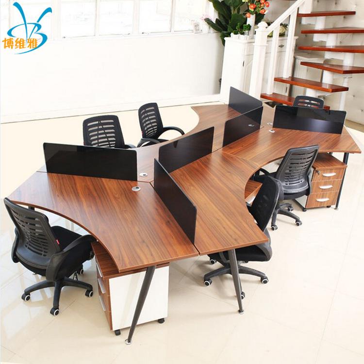 简约现代板式职员办公桌椅组合办公室带柜四人位员工工位桌办公桌