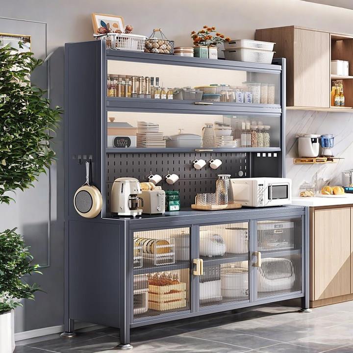 厨房餐边柜钢制储物柜多层置物架靠墙一体柜落地带门收纳柜喂养台