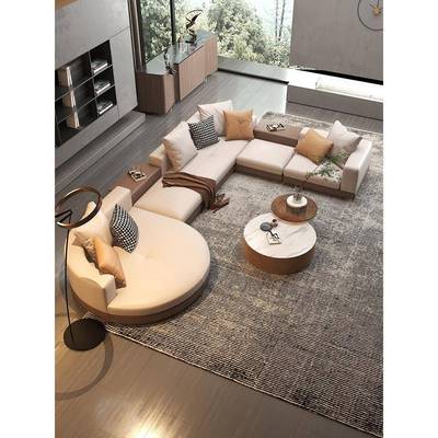 意式轻奢康纳利现代高级沙发圆贵妃弧形简约真皮转角沙发别墅客厅