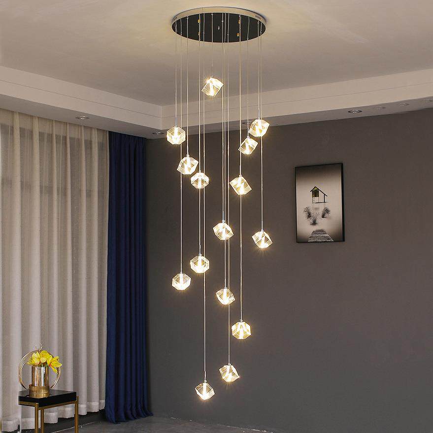 楼梯水晶吊灯北欧旋转现代轻奢创意个性玻璃灯复式楼长吊客厅大灯