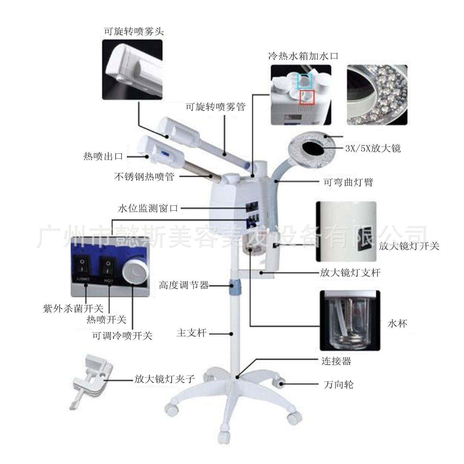 二合一带灯冷热喷冷喷热喷蒸脸仪蒸脸器补水仪美白加湿润肤