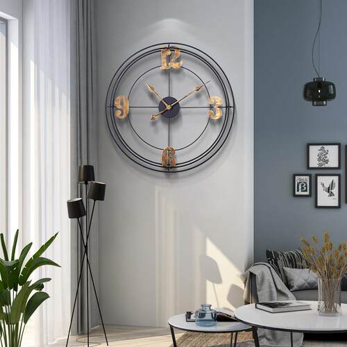 现代简约数字款大壁钟铁艺金色创意挂钟欧式艺术装饰钟表clock