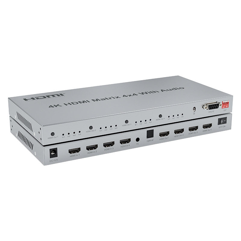 4K矩阵4X4HDMI4进4出高清切换分配器四进四出RS232控制带音频输出