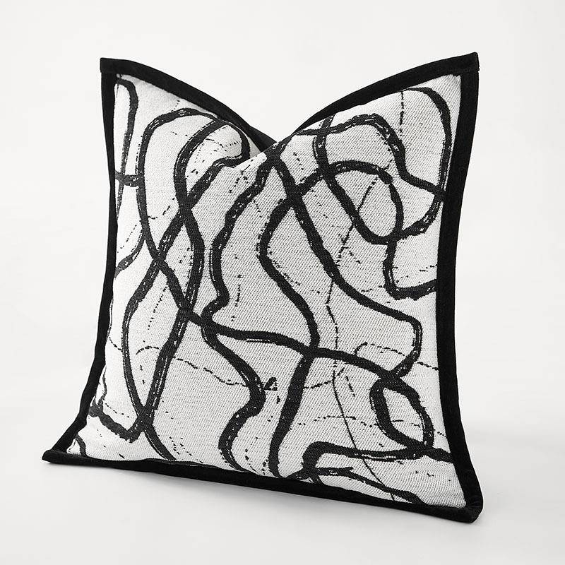 现代简约黑白抽象线条抱枕套客厅沙发靠垫套样板间软装靠枕芯轻奢