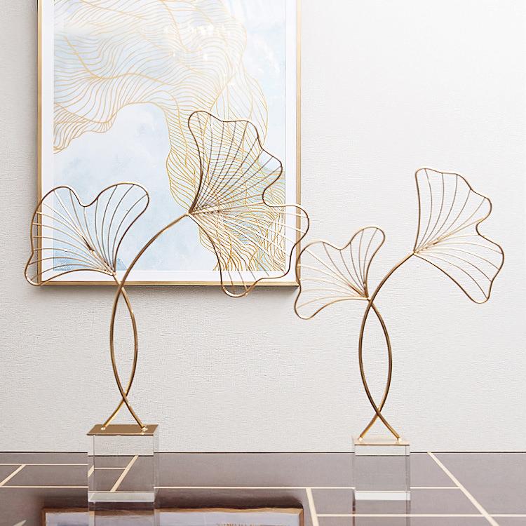 家居新品软装饰大理石荷叶工艺品摆件书房办公桌电视柜金属摆件