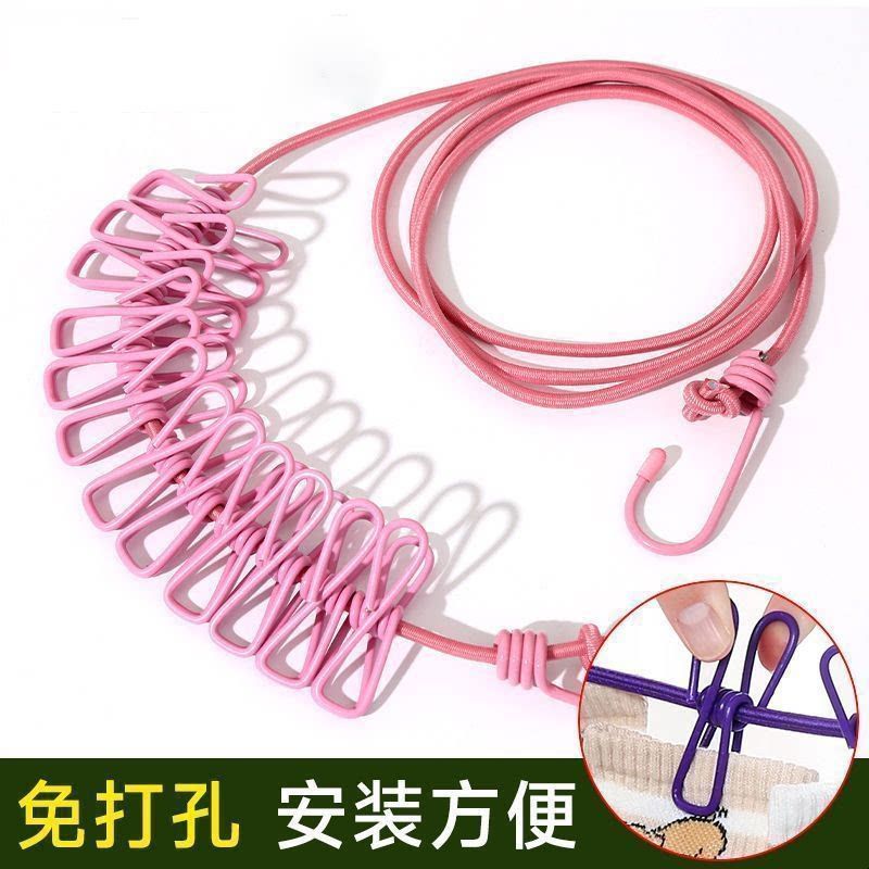 与西户外带夹晾衣绳旅行便携可伸缩防风晒衣绳露营晾衣架图片