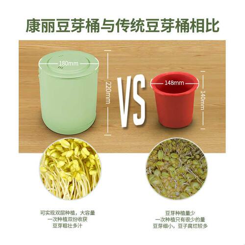 康丽发豆芽机家用全自动神器豆芽器生大容量罐长专用盆牙工具绿黄