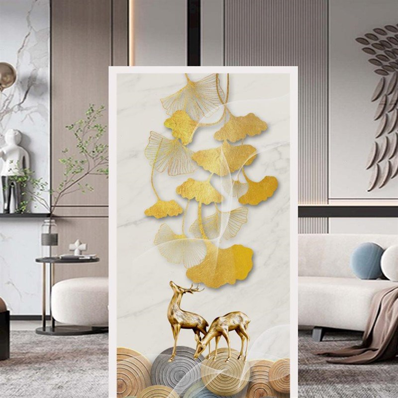 速发简约入户正对门屏风隔断客厅山水画装饰办公室布艺座屏