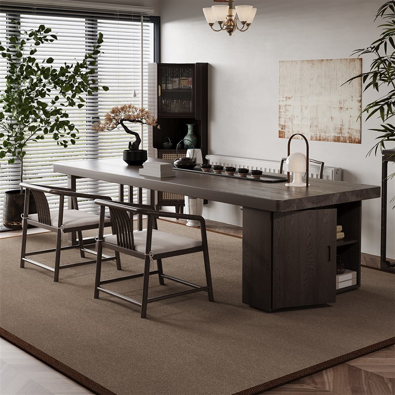 速发新中式实木白蜡木大板茶桌2025茶款高端宋代美学新厅办公室客