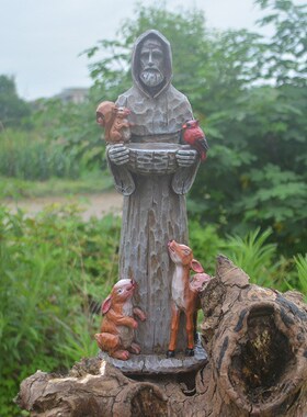 速发潮流新饰Fracis弗朗西斯雕像喂鸟器花园庭院装品摆件工脂树艺
