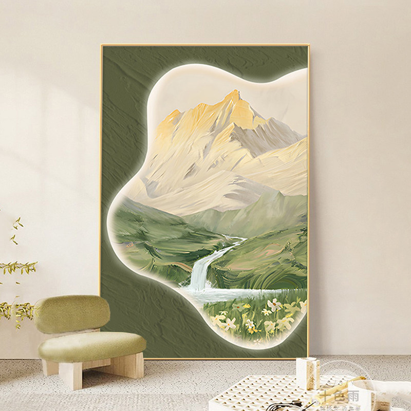 速发客厅装饰画壁油风景山水沙发景背墙挂画日照金山落地玄关奶画