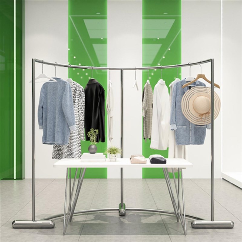 速发服装店展架示弧形不锈钢拉丝银落地式中岛架男装货架童装店陈