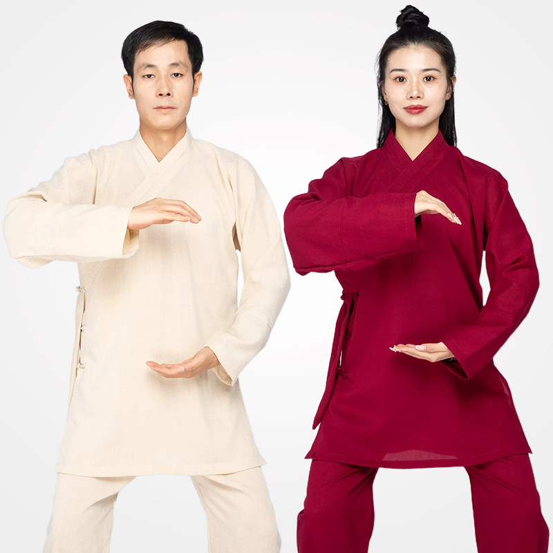 速发夏季斜襟武当太极服亚麻晨练功功装道袍居士拳清修服夫武术禅