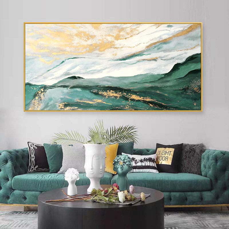 速发otrt手绘油画《沧海云流》客厅横幅沙发背景装饰画金箔挂画