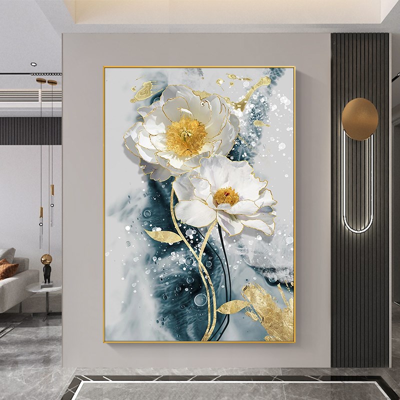 速发otrt手绘油画《绽放》玄关牡丹花背景墙装饰画轻奢客厅挂画