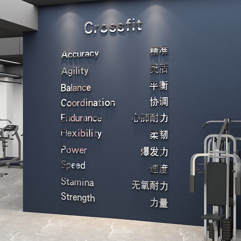 速发健身房打卡贴纸挂画瑜伽馆墙面装饰背景布语提报标置普拉海文