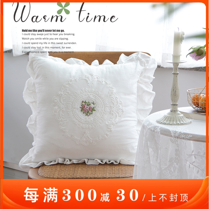 速发7L法式蕾丝枕抱白色抱枕方枕腰枕美靠式垫沙发卧室靠枕靠背