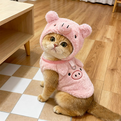 可爱猫咪衣服帽子套装小猪头套