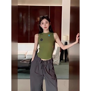 上衣 韩系ins风圆领扭结无袖 针织背心女装 夏季 小众百搭设计感修身