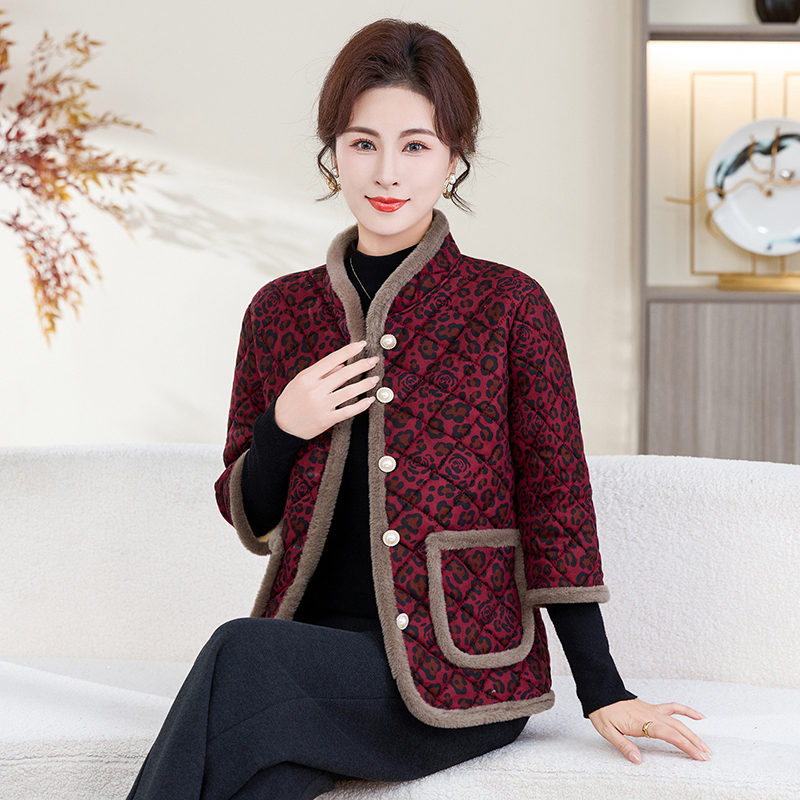 冬季棉衣妈妈装2025中袖棉服外套中老年女装加绒加厚棉衣马甲棉袄