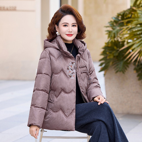 中老年羽绒棉服2025妈妈冬装新款棉袄大码短款加绒加厚外套棉衣女